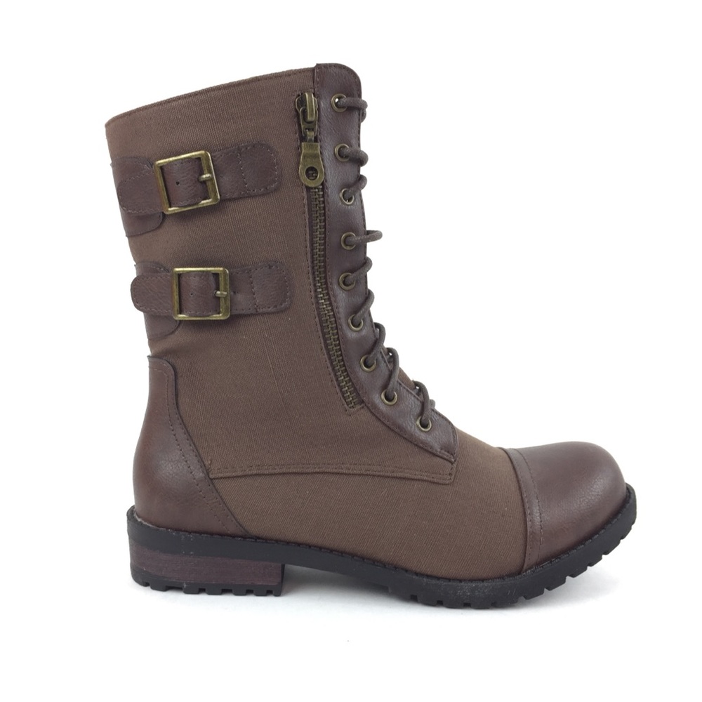 NEW Brown Canvas Laced Up Combat Boots